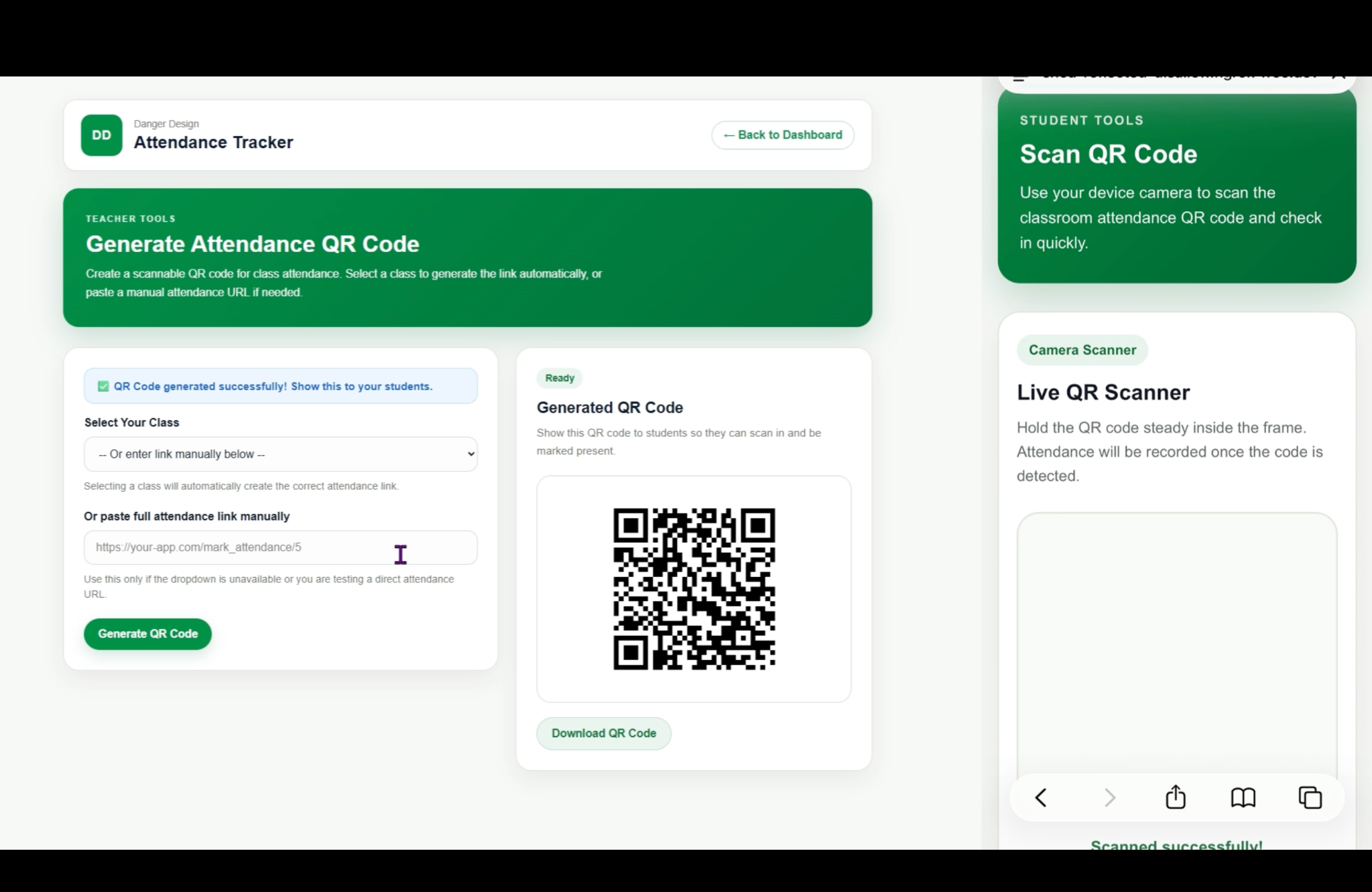 Teacher QR generator and student scanner